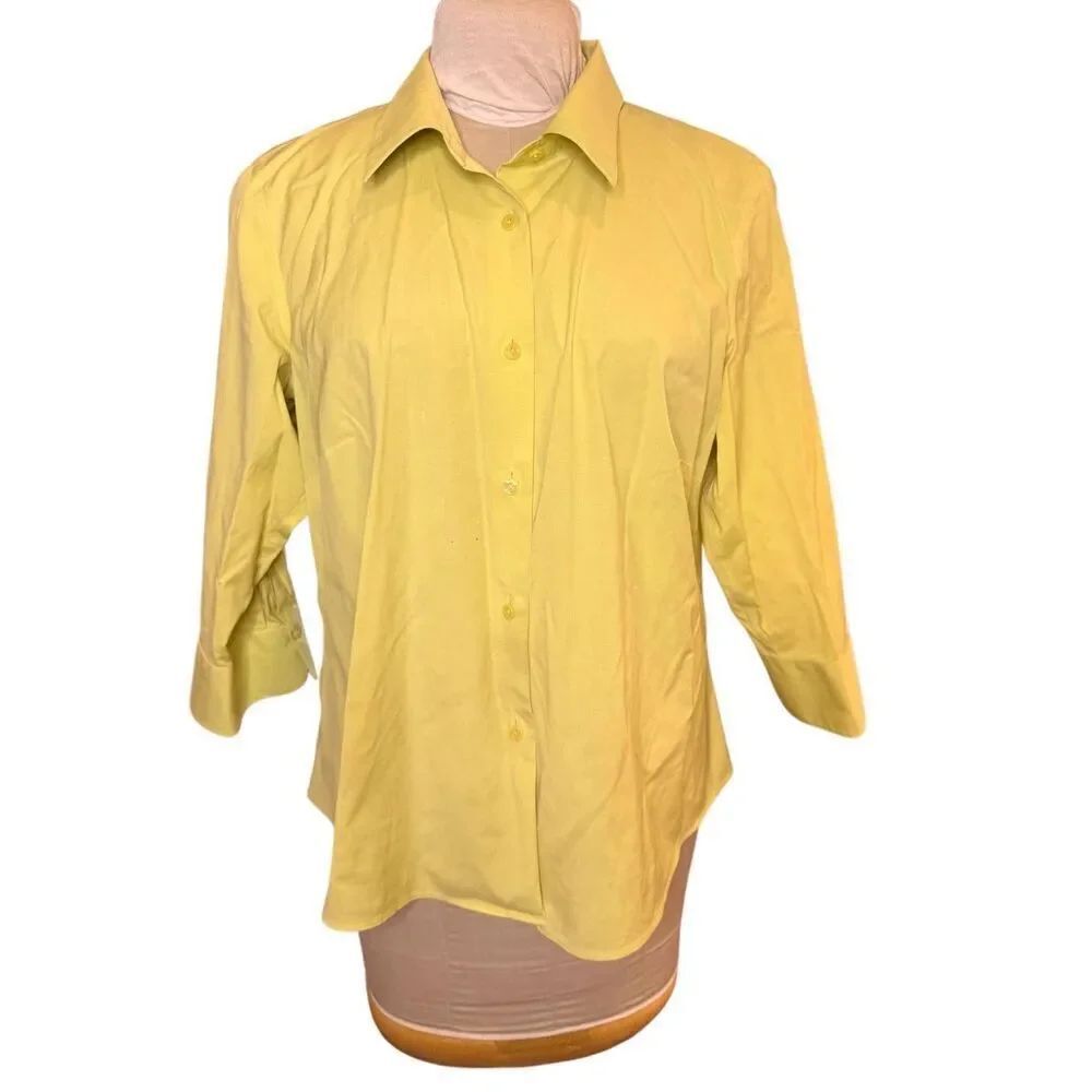 Talbots Wrinkle Resistant Stretch Blouse Plus Sz. 14W Bright Lime 3/4 Sleeves